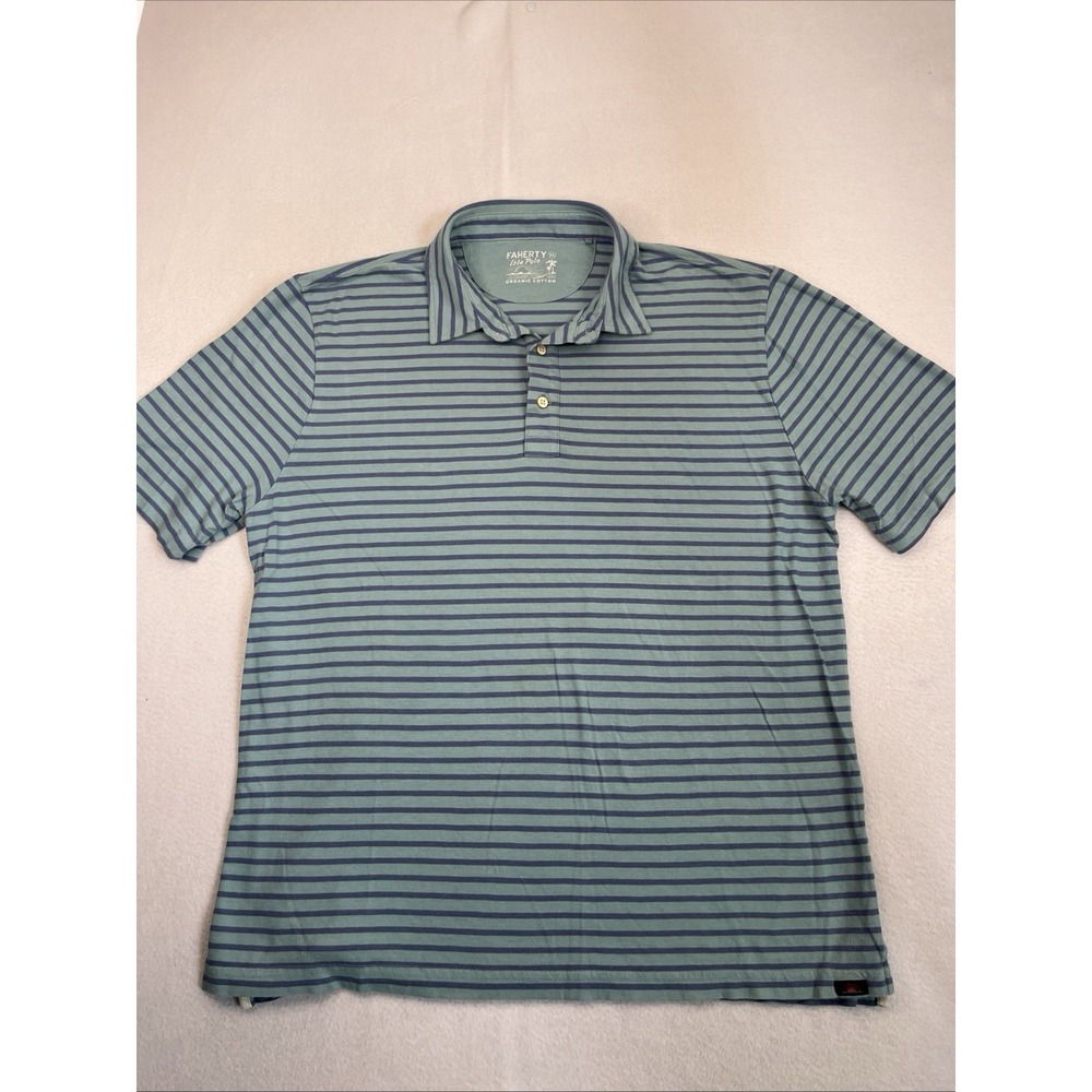 Faherty Isle Polo Shirt Mens XL Striped Blue Green Cotton Short Sleeve Huckberry